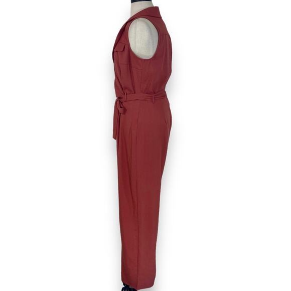 Nordstrom sleeveless wrap around jumpsuit, surplice V-neck tie front full leg - Picture 3 of 10